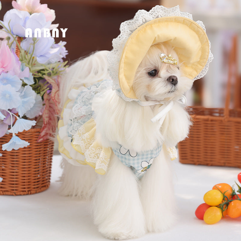 PawsCube - Spring and Autumn Pet Clothing Lolita Dog Skirt Small Dog High Quality Embroidered Dog Clothing